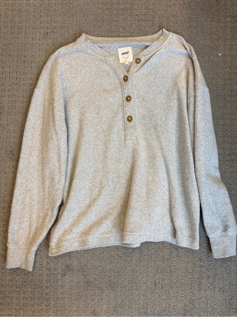aerie Light Gray Henley Crewneck Sweater